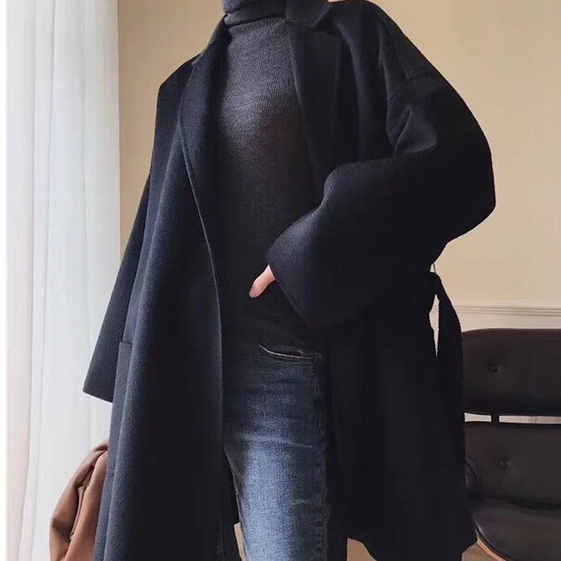 Brand high-end water corrugated double face cashmere coat Women 2022 loose lapel winter wool coat jacket LUXLIFE BRANDS