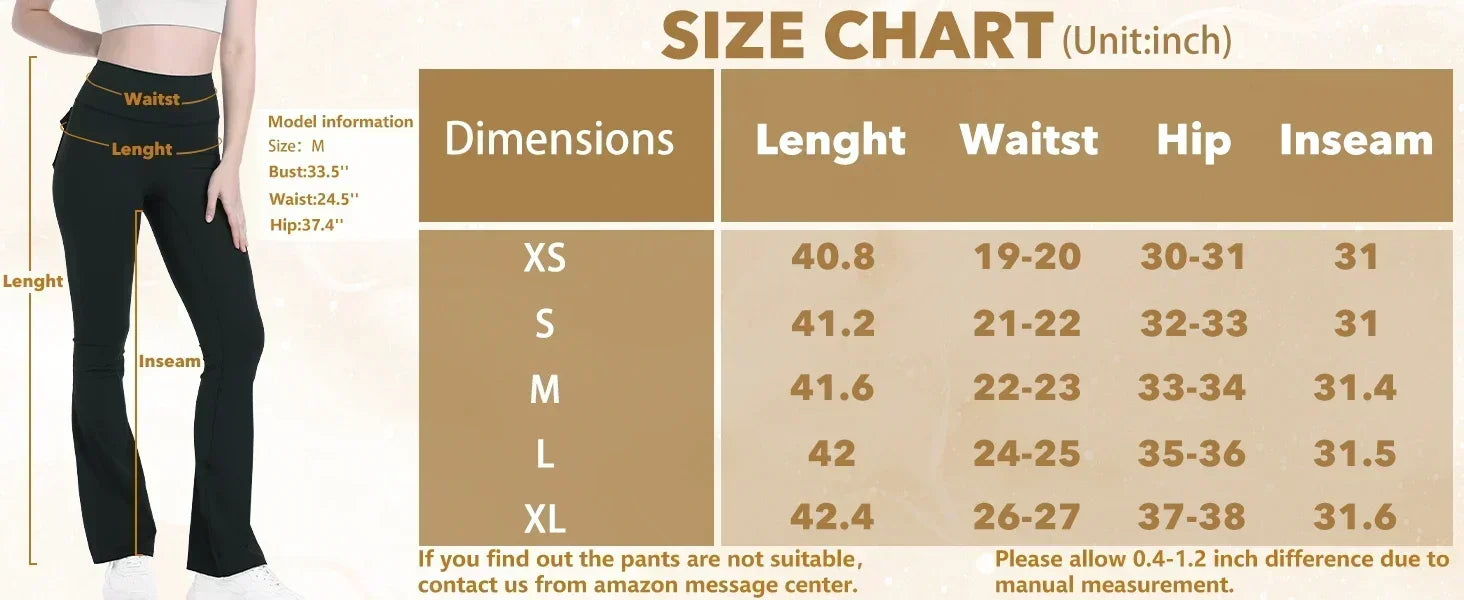 Women's Flare Leggings with Pockets High Waisted Butt Lifting No Front Seam Tummy Control Bootcut Yoga Pants for Women