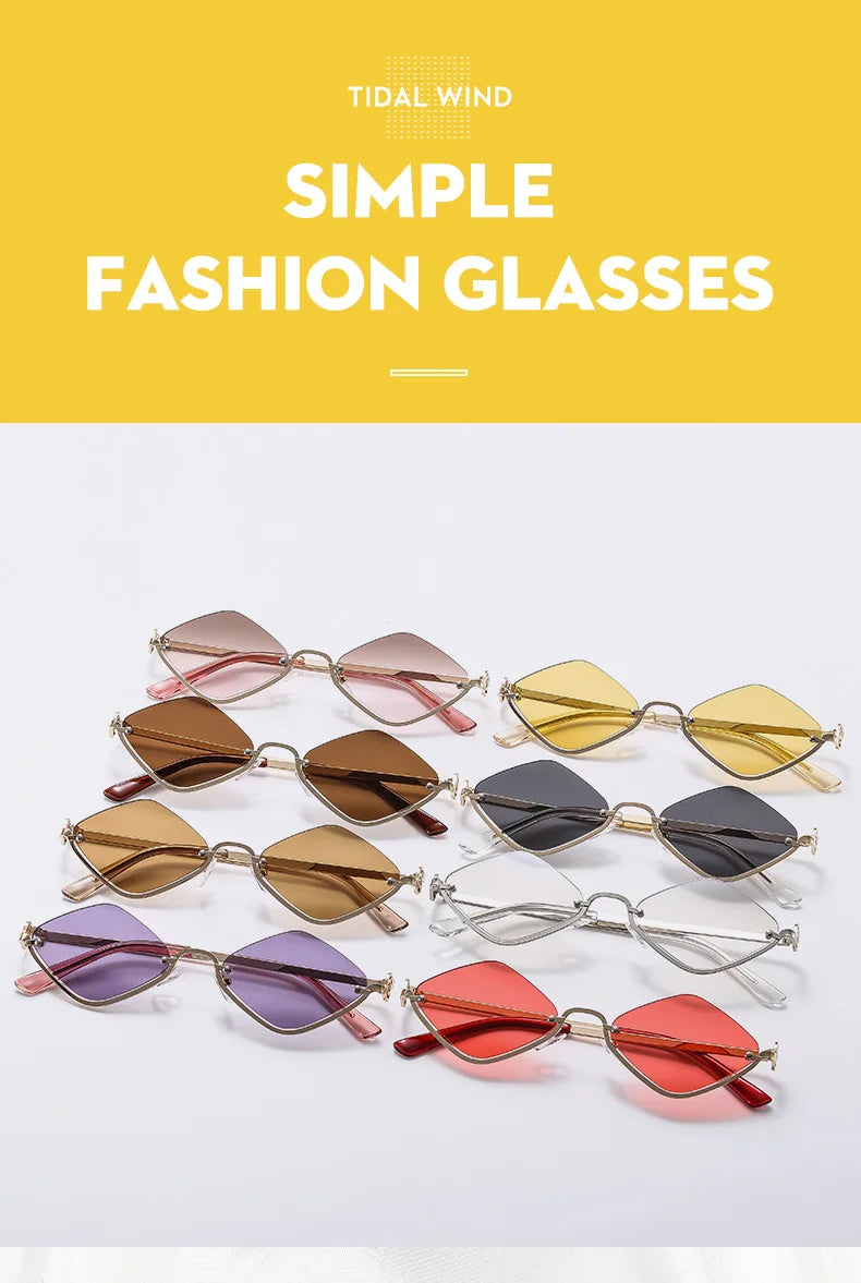 Fashion Small Polygonal Sunglasses Women Brand Metal Half Frame Glasses Ladies Hipster Sexy Cat Eye Shades Vintage