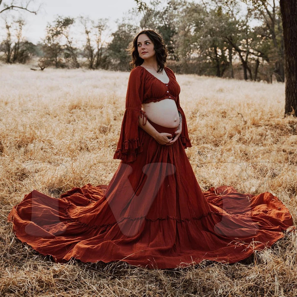 Bohemian Cotton Photo Shoot Pregnancy 2 Pc Gown