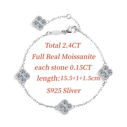 Full D Color Moissanite Bracelets for Women 2.4CTTW S925 Sterling Sliver Lucky Bangles Wedding Birthday Party Xmas Gifts Jewelry