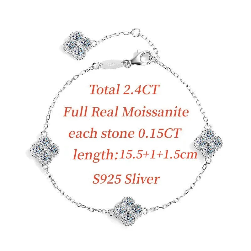 Full D Color Moissanite Bracelets for Women 2.4CTTW S925 Sterling Sliver Lucky Bangles Wedding Birthday Party Xmas Gifts Jewelry LUXLIFE BRANDS