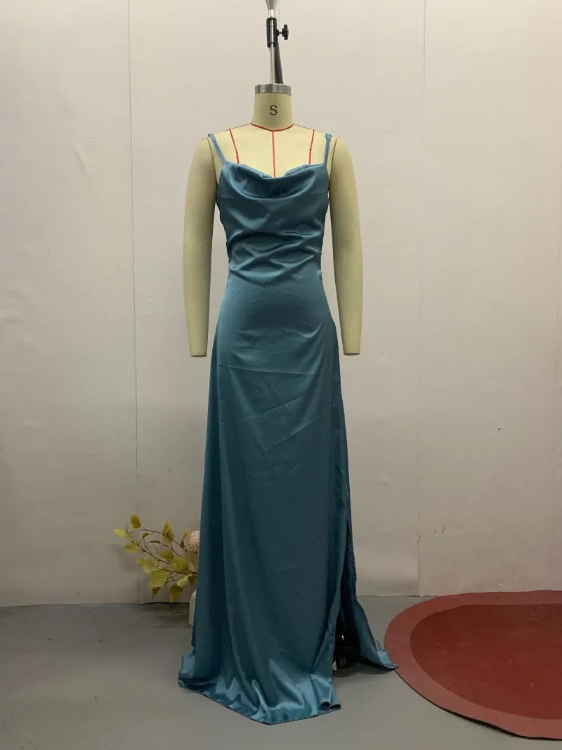 Elegant Women Guest Wedding Dress Sexy Strap Halter Backless Slim Cocktial Evening Maxi Dress Luxury Party Celebrity Prom Gown