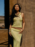 Women Sexy Knit See-through Shiny Top Half Long Skirt Set 2025 Summer Beachwear Swimsuit Cover Up 2 Piece Party Club Outfit K68 Luxlife Brands