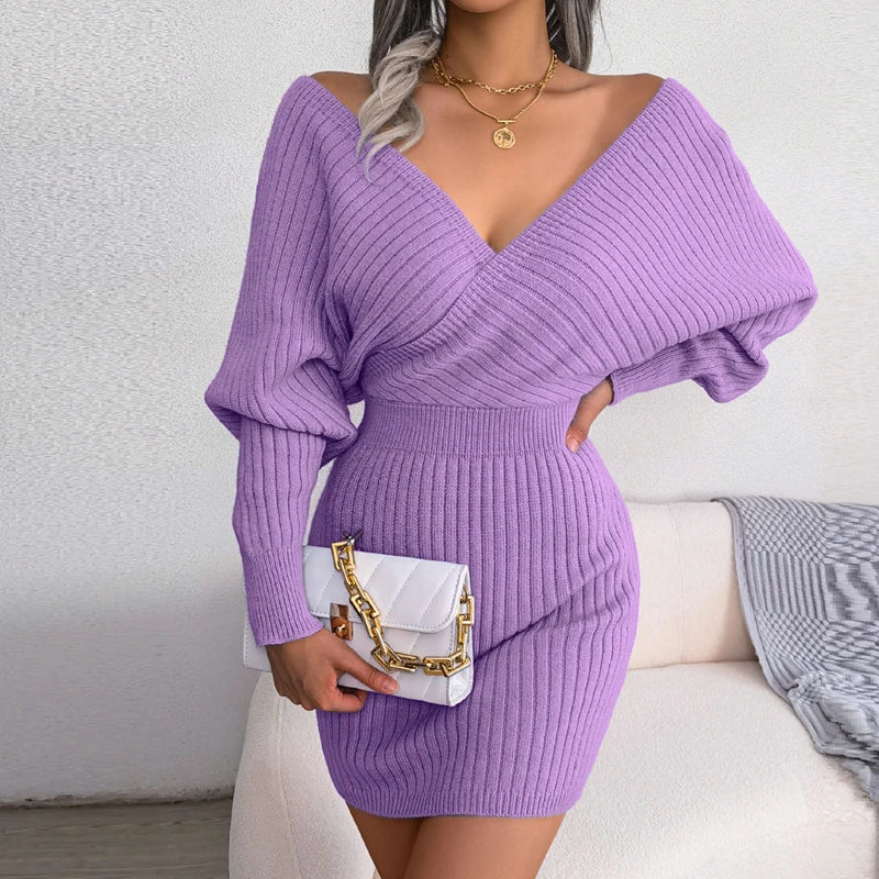 Classic Ribbed Long Sleeve Sweater Dress LUXLIFE BRANDS