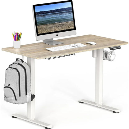 Height Adjustable Standing Desk, 48 x 24 Inches, White Frame and Maple Top