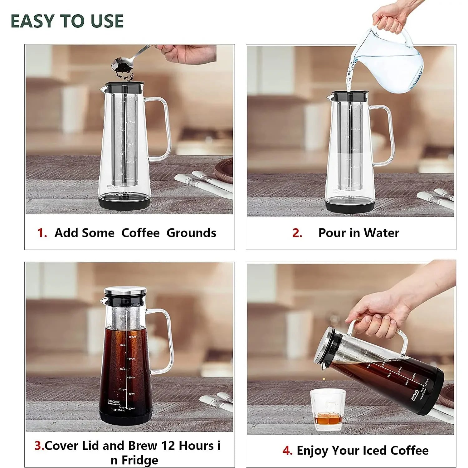Leeseph Airtight Cold Brew Iced Coffee Maker and Tea Infuser- 1.0L / 34oz Glass Carafe with Removable Stainless Steel Filter LUXLIFE BRANDS