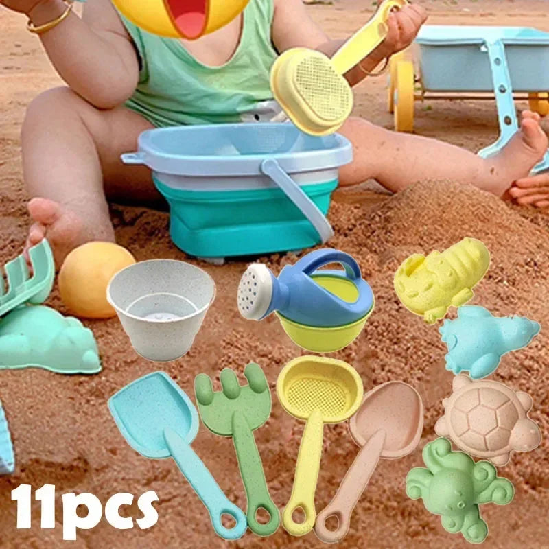1/11PCS Summer Beach Set Toys for Kids Digging Sand Folding Bucket Watering Bottle Shovels Children Beach Water Game Toys Tools