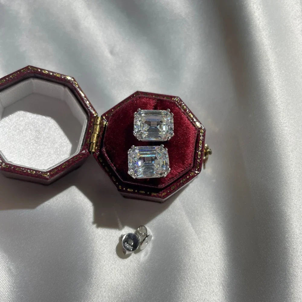 Wong Rain 100% 925 Sterling Silver Emerald Cut 4CT High Carbon Diamonds Ear Stud Earrings Wedding Party Jewelry Drop Shipping LUXLIFE BRANDS