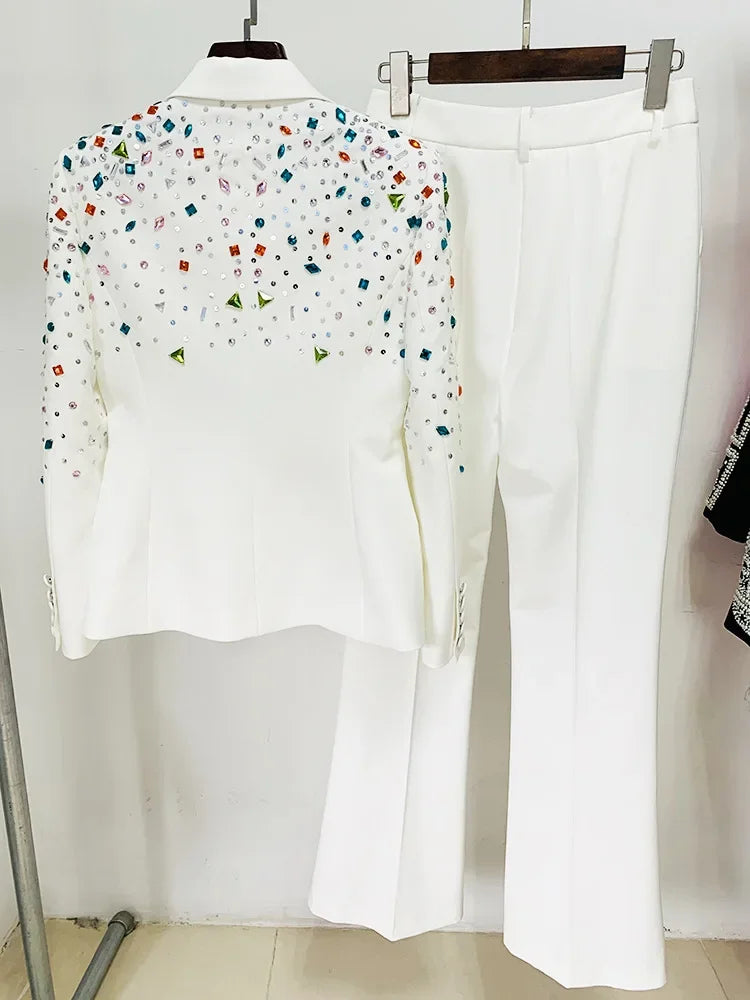 LUX Hand Beaded Flare Pants Set + Blazer Set