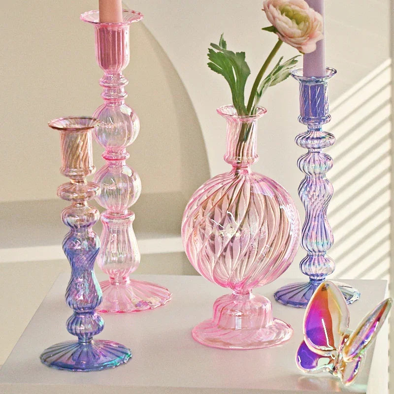 Floriddle Retro Candlesticks Taper Candle Holders Tall Candlesticks Decoration Party Glass Vase Home Decor Wedding Decoration Luxlife Brands
