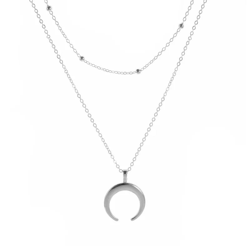 Fashion Gold Color Double Layer Moon Pendant Necklaces for Women Luxury Design Shiny Choker Necklace Jewelry Gift Luxlife Brands
