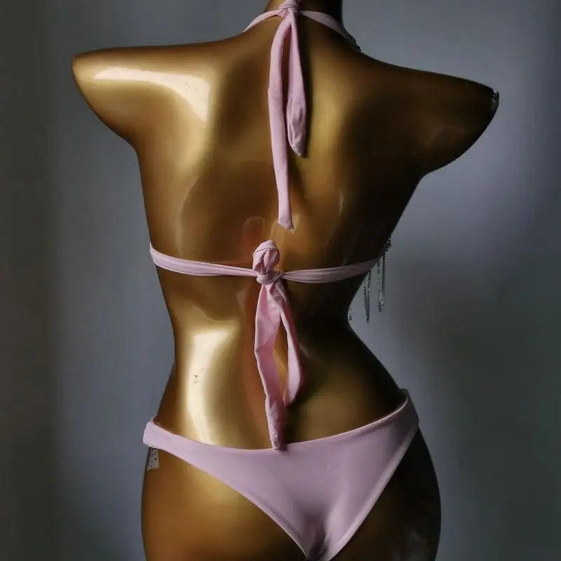 High-Fashion Crystal Mesh Bikini Set – Dazzling Rhinestone Bling Swimsuit & Showgirl Swimwear for Stage Performances & Raves