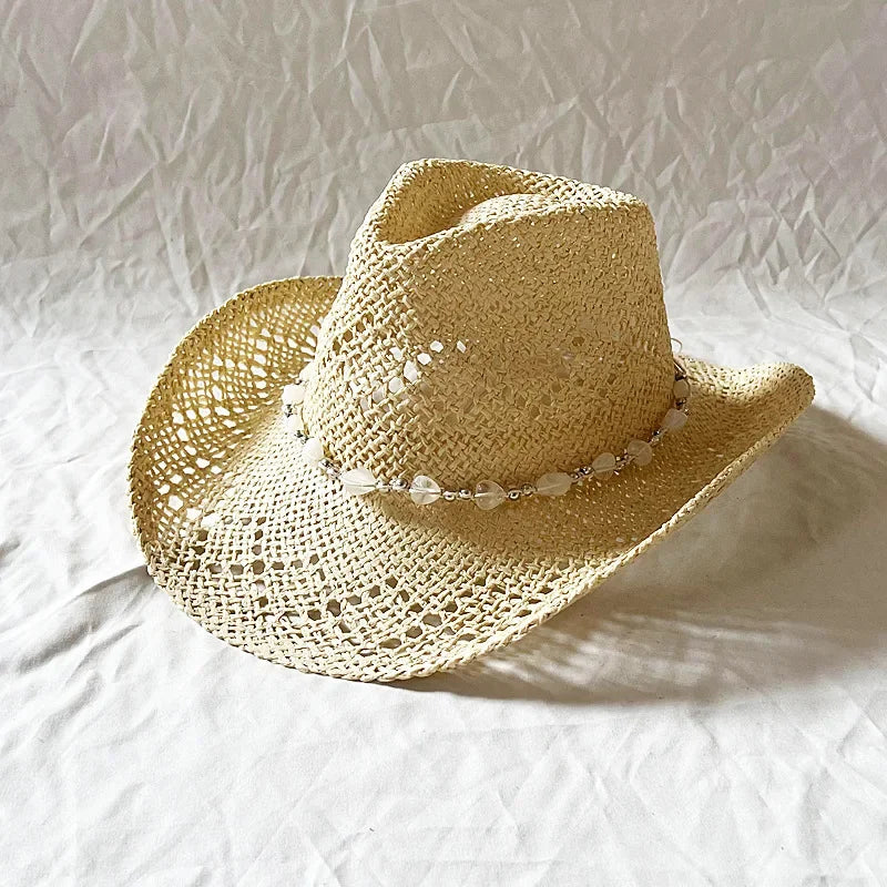 Melesh Western Women's Mint Green Cowboy Hat Straw Cowboy Hat Plasticity Strong Wide Brim Sunshine Beach Western Cowboy Hat