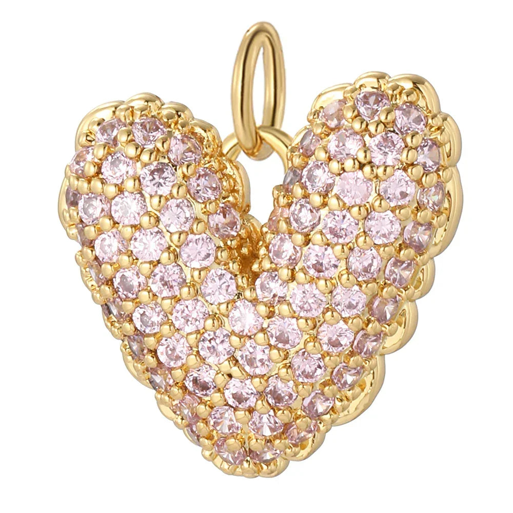 Boho Fashion Shiny Zircon Heart Charms for Jewelry Making Women Pendant Necklace Earrings Diy Stainless Steel Crafts Charms 2025