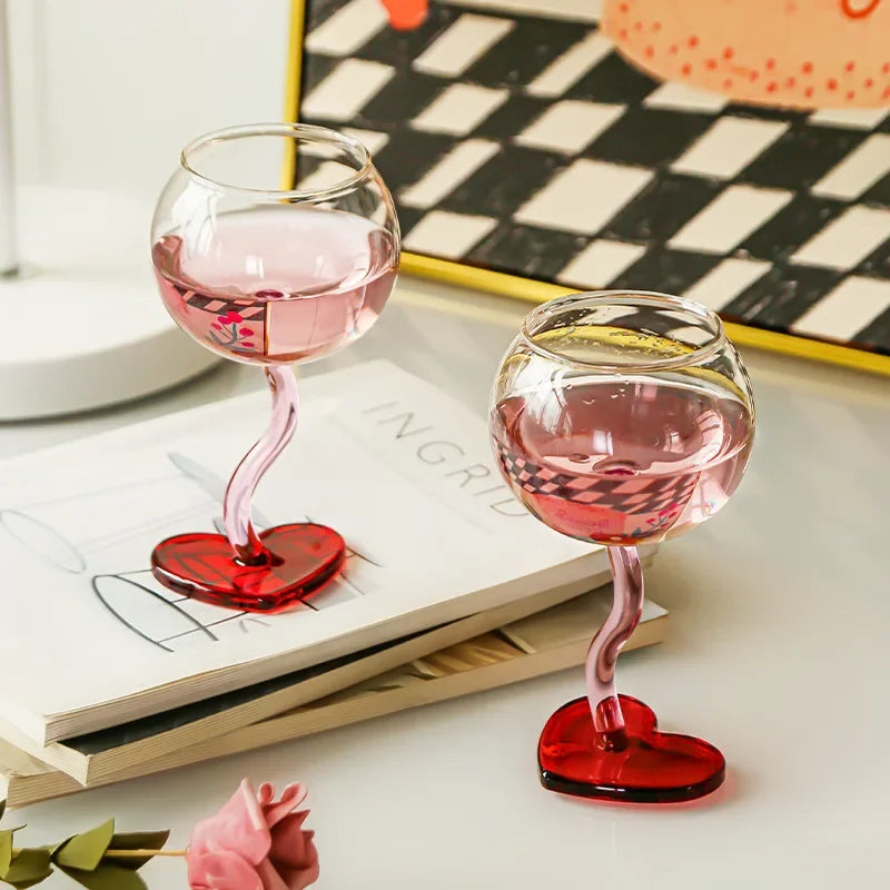 Heart Shape Glass Goblet Mug Champagne Wine Cup High Borosilicate Glass Heat-resistance Cocktail Glass Valentine's Day Gift
