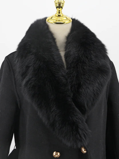 2023 New Arriva High Quality Cashmere Women Jacket With Bigger Real Fox Fur Collar And Cuffs