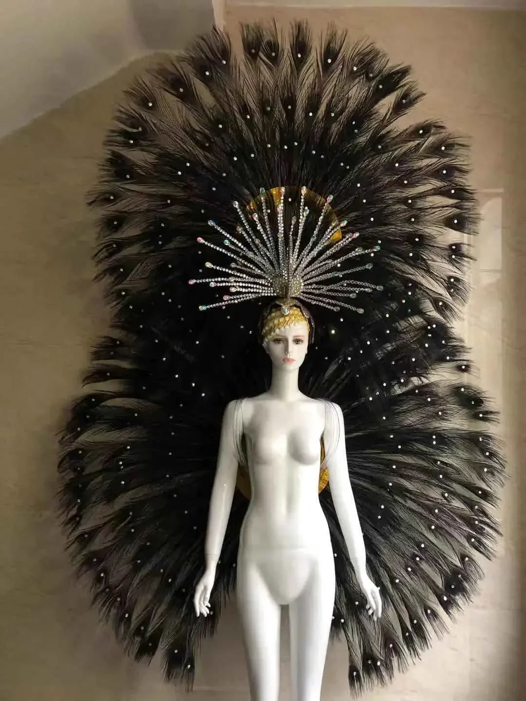 Showgirl Feather Backpiece and Rhinestone Headdress Set