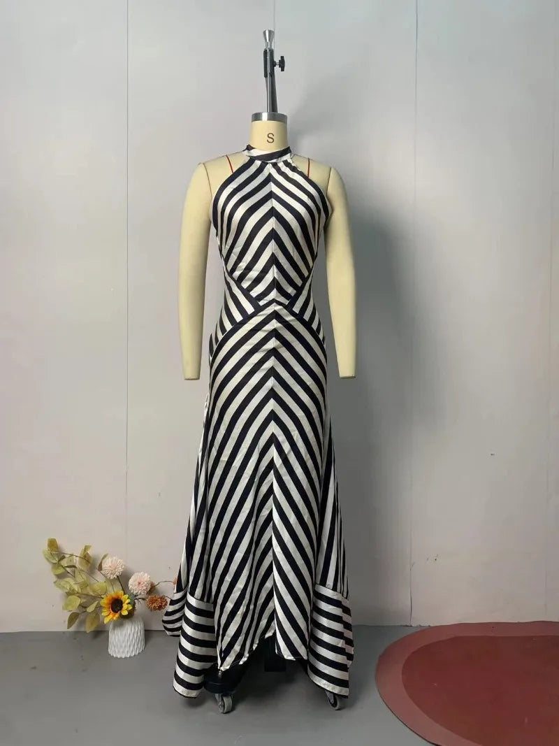 Summer Women Stripe Guest Mermaid Dress Elegant Halter Backless Corset Slim Cocktail Party Evening Celebrity Dress Prom Gown Luxlife Brands