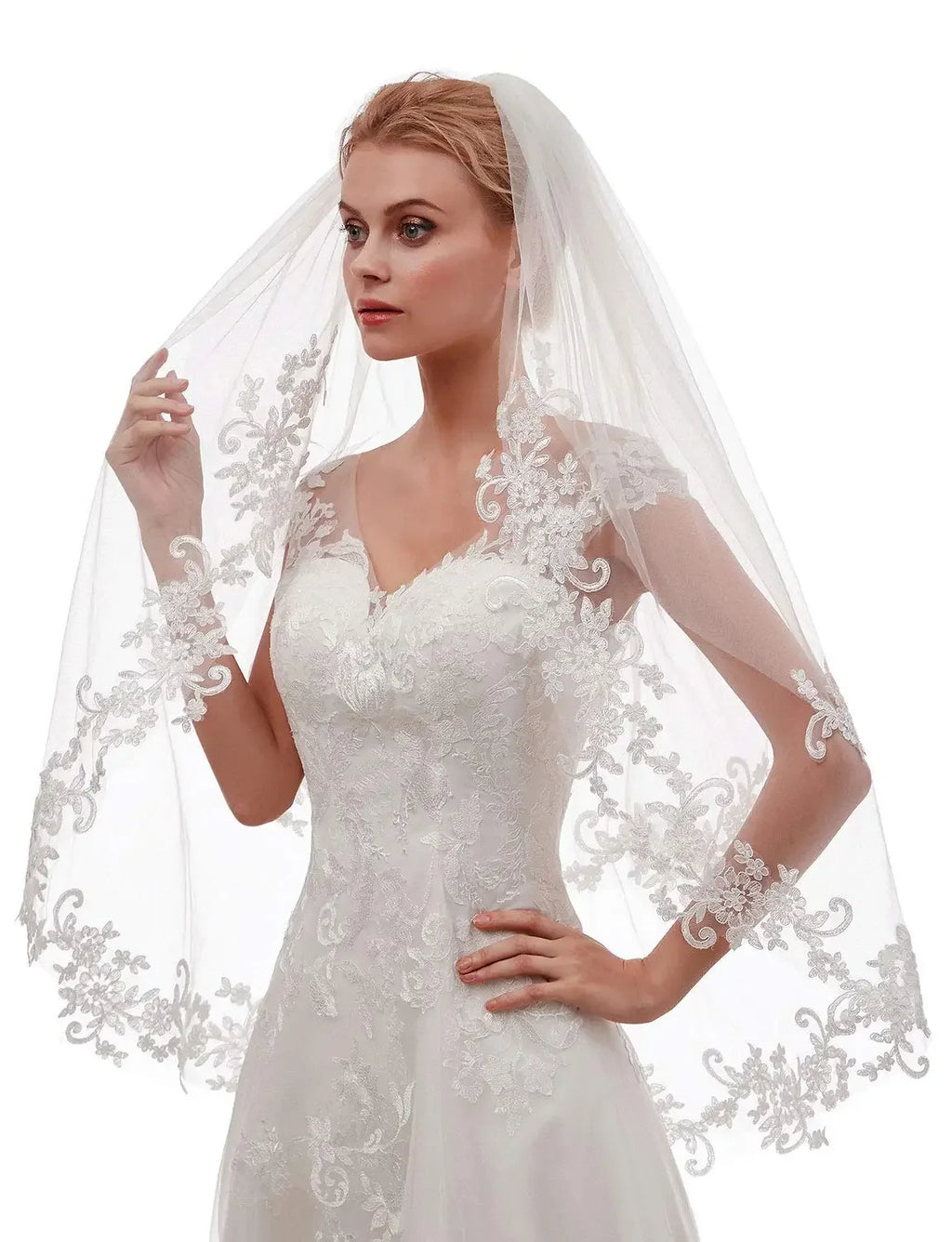 Women's Short 2 Tier Lace Wedding Bridal Veil With Comb LUXLIFE BRANDS