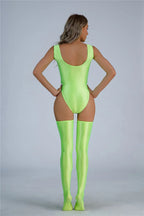 Women Candy Color Oil Glossy Elastic Bodysuit Bodycon Rompers One-piece Swimsuit Silky Tights Satin Backless Shaper Sexy Leotard Luxlife Brands