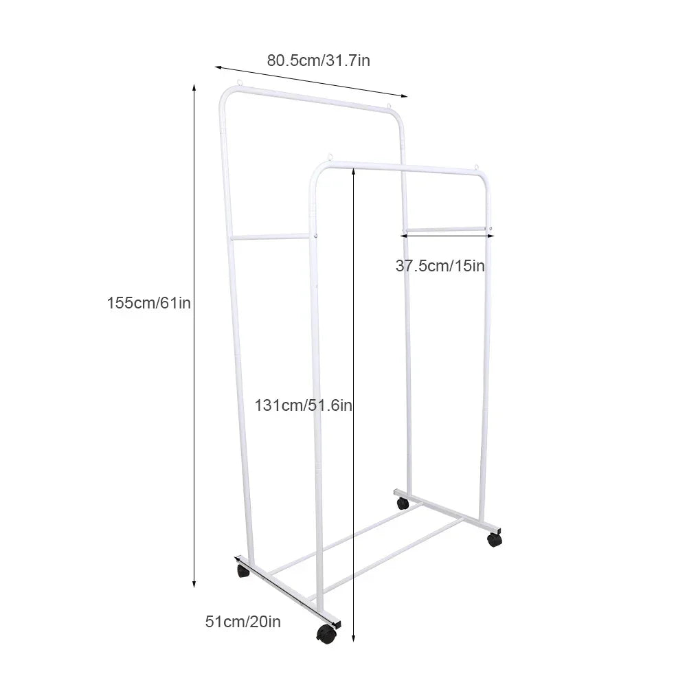 Heavy Duty Rolling Double Rod Clothes Rack LUXLIFE BRANDS
