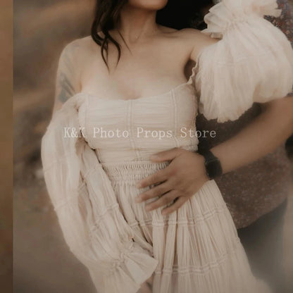 Tulle Maternity Long Sleeve Gown 2 Pc Set