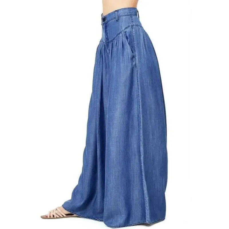 Women's Casual Cotton Linen Jeans Fashion Solid Colour Wide-leg Pants Ladies Loose Plus Size High Waist Long Trousers LUXLIFE BRANDS