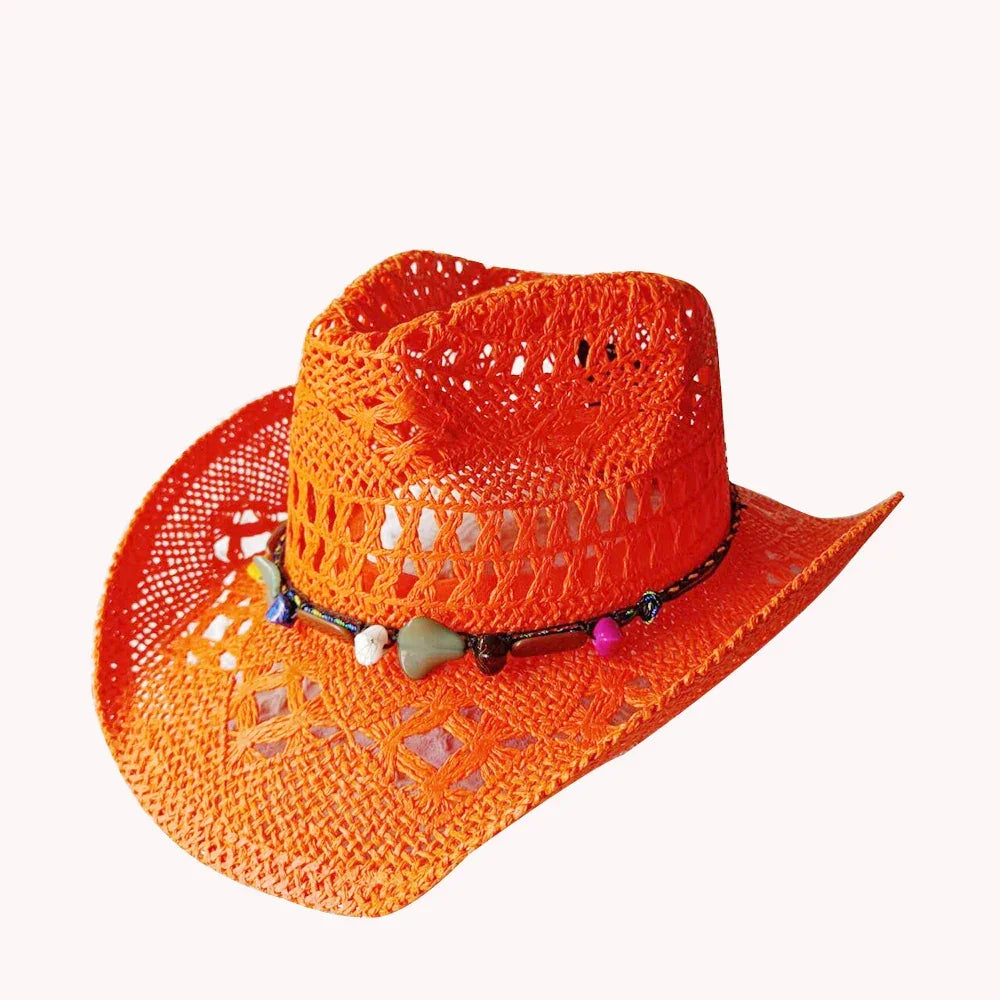 Melesh Western Women's Mint Green Cowboy Hat Straw Cowboy Hat Plasticity Strong Wide Brim Sunshine Beach Western Cowboy Hat