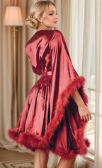 Short Satin Feather Robe – Holiday Photoshoot, Christmas Gift, Glam Party Outfit SelenaHuanStudio