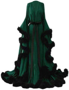 Silky Satin Feather Fringe Hem Long Robe (Victorian Style) - next day shipping selective colors SelenaHuanStudio