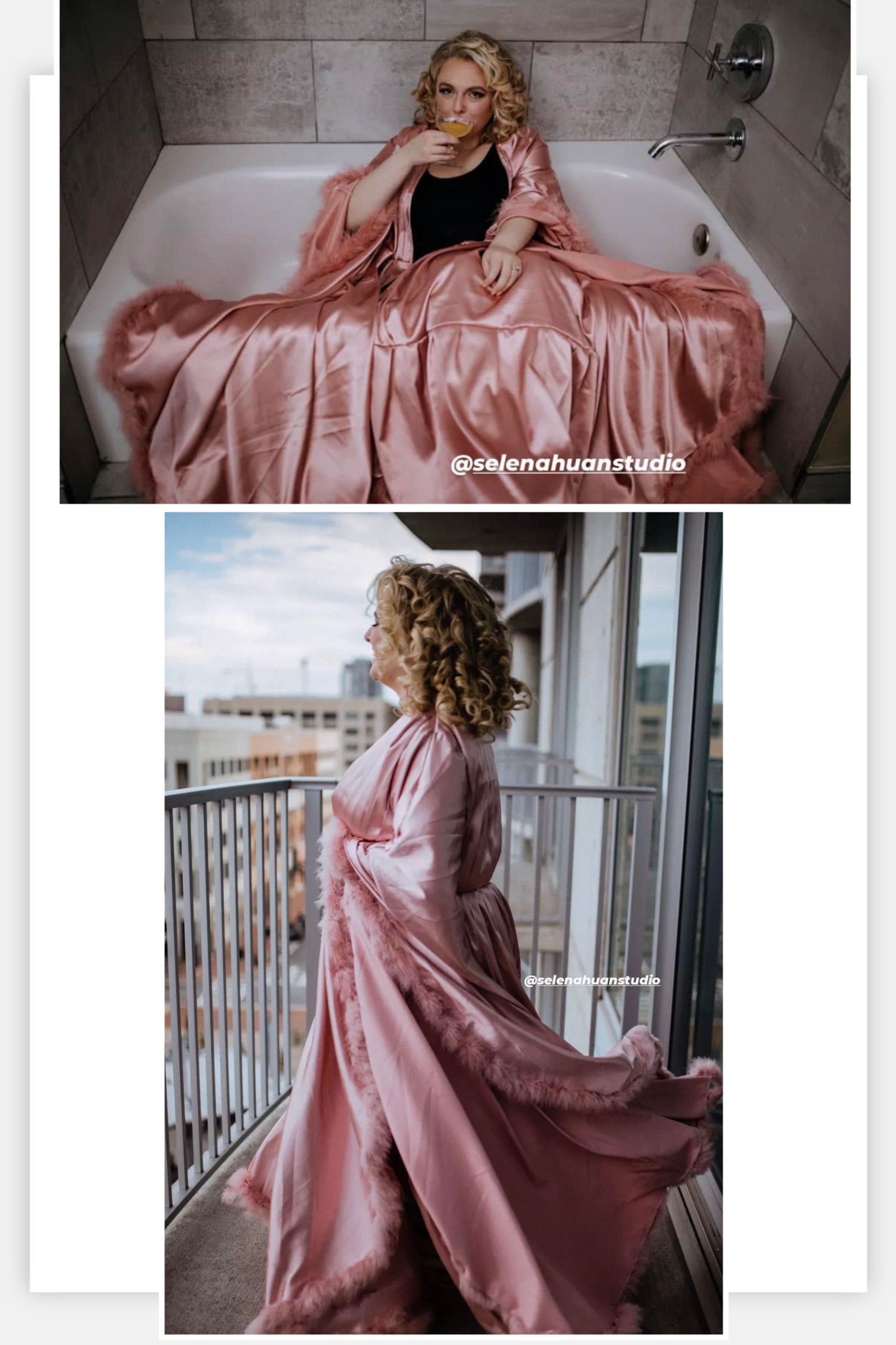 Silky Satin Feather Fringe Hem Long Robe (Victorian Style) - next day shipping selective colors SelenaHuanStudio