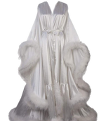 Silky Satin Feather Fringe Hem Long Robe (Victorian Style) - next day shipping selective colors SelenaHuanStudio