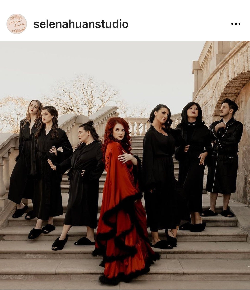 Silky Satin Feather Fringe Hem Long Robe (Victorian Style / Christmas Gift) SelenaHuanStudio