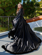 Silky Satin Feather Fringe Hem Long Robe (Victorian Style) - next day shipping selective colors SelenaHuanStudio