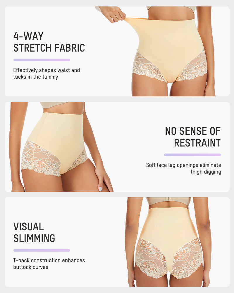 Smooth High-Waisted Sheer Lace Sculpting Brief (4 Pack) SheCurve
