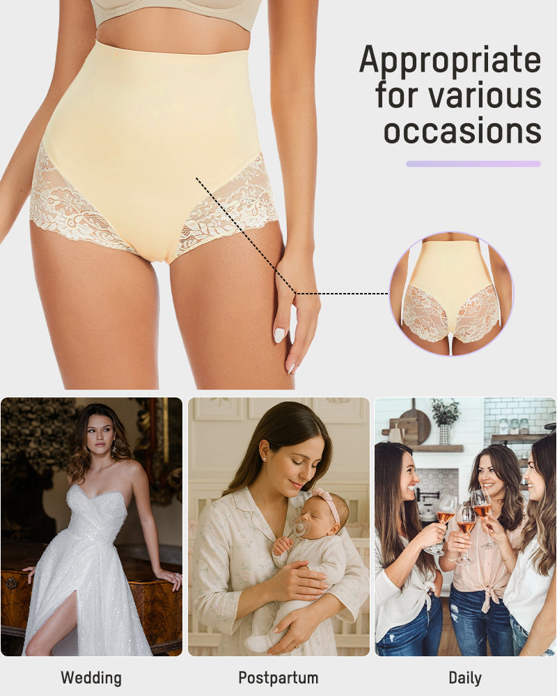 Smooth High-Waisted Sheer Lace Sculpting Brief (4 Pack) SheCurve