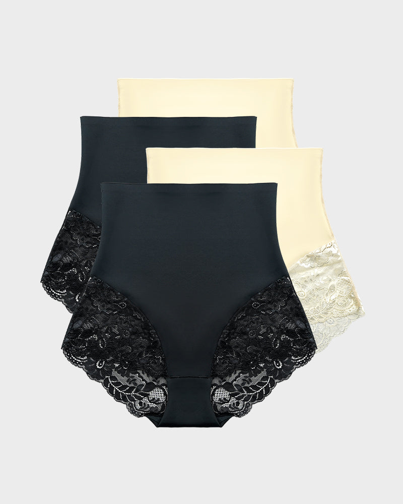 Smooth High-Waisted Sheer Lace Sculpting Brief (4 Pack) SheCurve