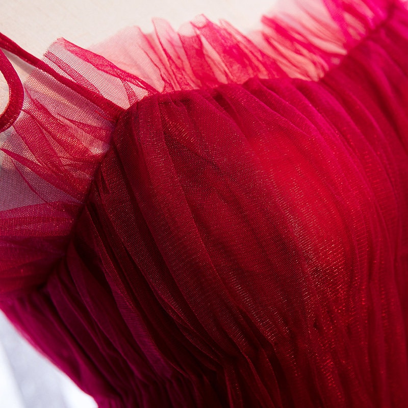Spaghetti-straps Pleated bodice Ruffle Layered tutu soft tulle prom dress SelenaHuanStudio