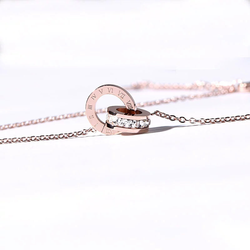 Number Titanium Steel Pendant Necklace Women's 18K Rose Gold Luxlife Brands