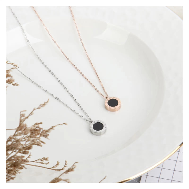 Number Titanium Steel Pendant Necklace Women's 18K Rose Gold Luxlife Brands