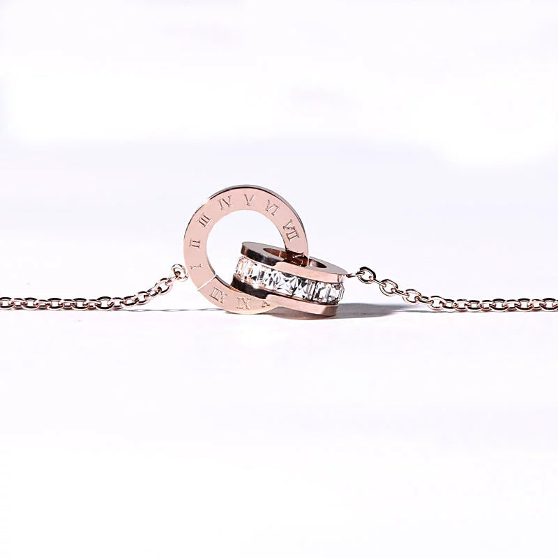 Number Titanium Steel Pendant Necklace Women's 18K Rose Gold Luxlife Brands
