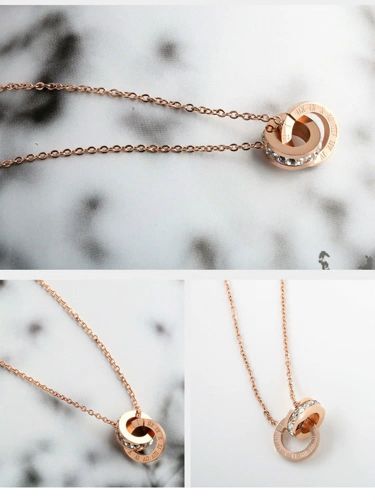 Number Titanium Steel Pendant Necklace Women's 18K Rose Gold Luxlife Brands