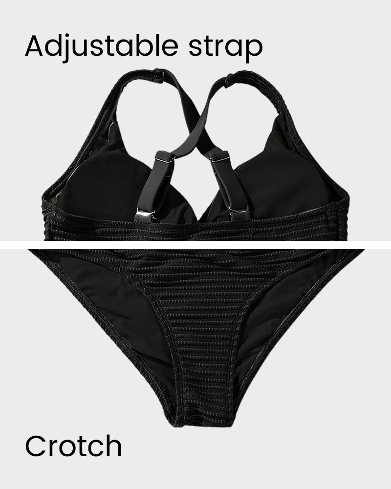 Textured Knot-Front High-Waisted Bikini Set SheCurve