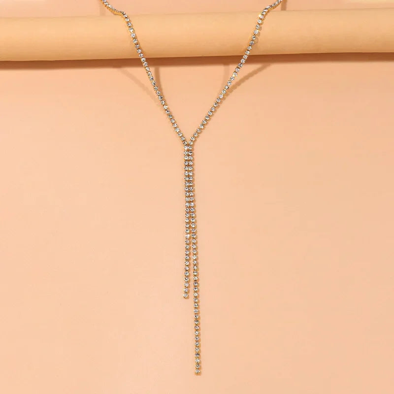 Stonefans Fashion Rhinestone Y Shape Long Necklace Boho Jewelry for Women Simple Thin Chain Tassel Choker Necklace Collar Gift LUXLIFE BRANDS