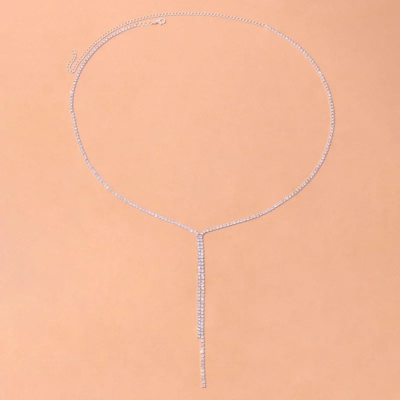 Stonefans Fashion Rhinestone Y Shape Long Necklace Boho Jewelry for Women Simple Thin Chain Tassel Choker Necklace Collar Gift LUXLIFE BRANDS