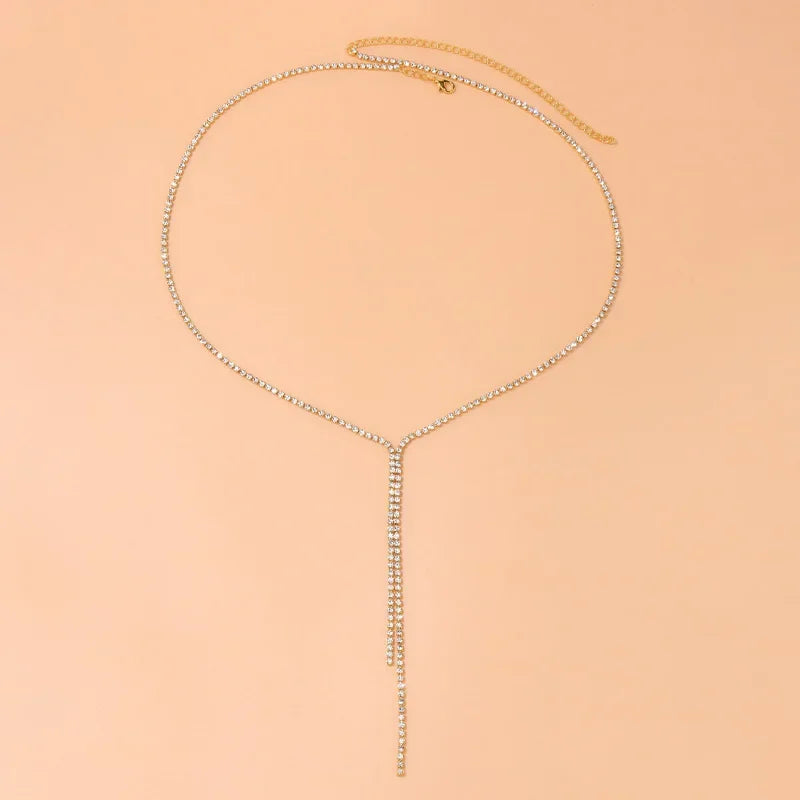 Stonefans Fashion Rhinestone Y Shape Long Necklace Boho Jewelry for Women Simple Thin Chain Tassel Choker Necklace Collar Gift LUXLIFE BRANDS