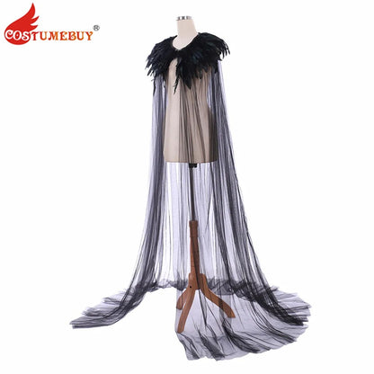 CostumeBuy Gothic Halloween Cloak Super Villain Cape Women Renaissance Steampunk Feather Collar Witch Cape For Adult LUXLIFE BRANDS