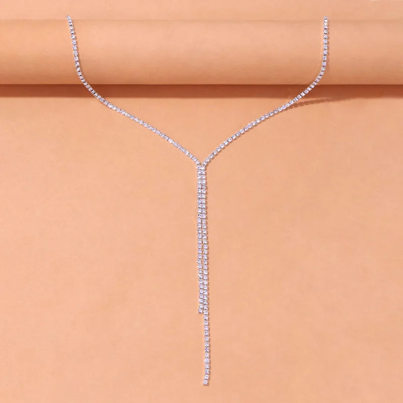 Stonefans Fashion Rhinestone Y Shape Long Necklace Boho Jewelry for Women Simple Thin Chain Tassel Choker Necklace Collar Gift LUXLIFE BRANDS