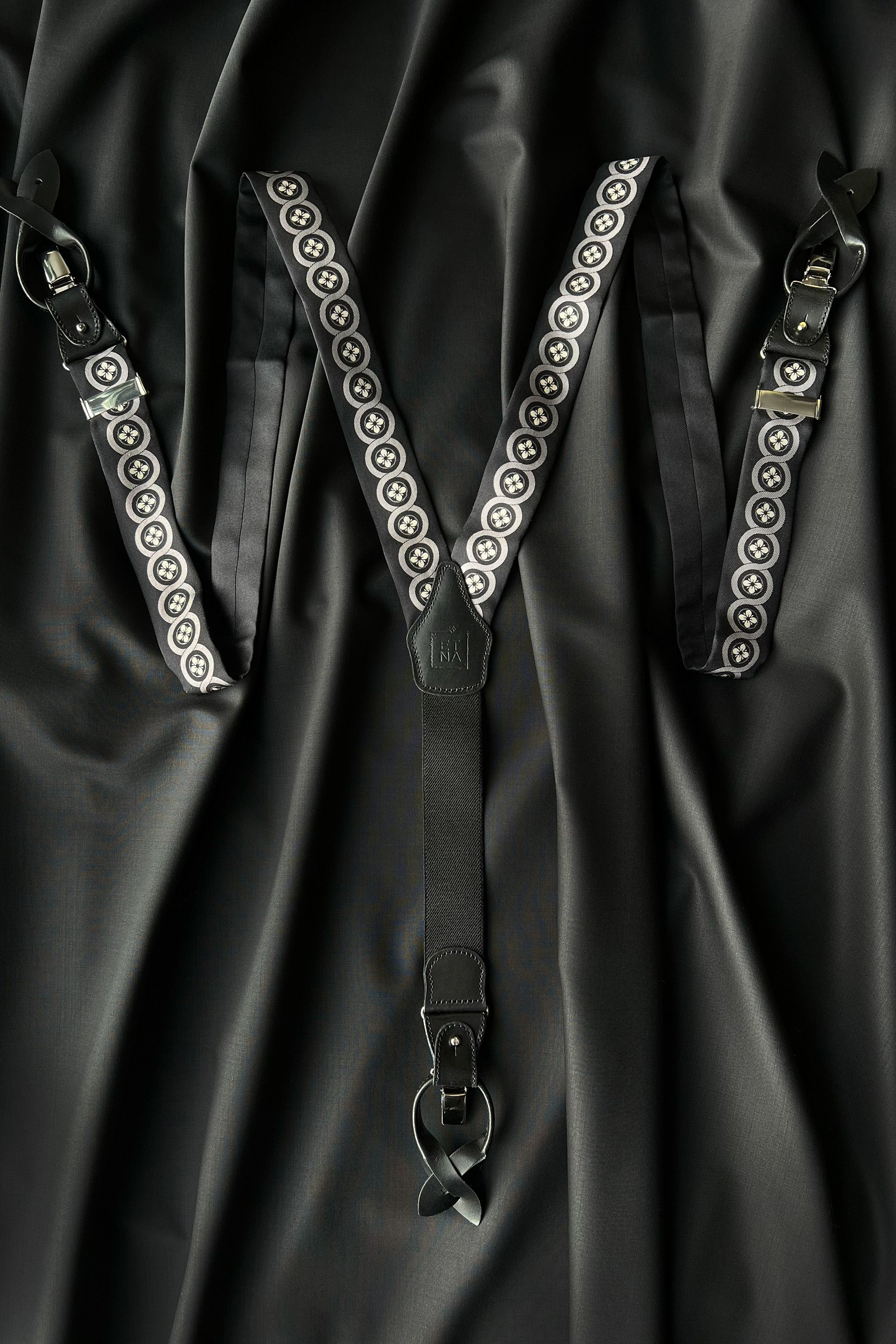 Sicily Chalk White Floral Patterned Silk Suspenders ETNA